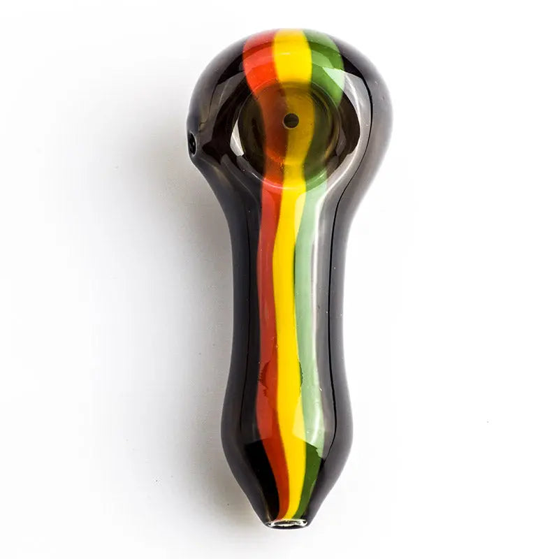 Black Glass Spoon Pipe w/ Stripes