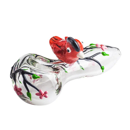 Girly Glass Pipe w/ Bird& Flower