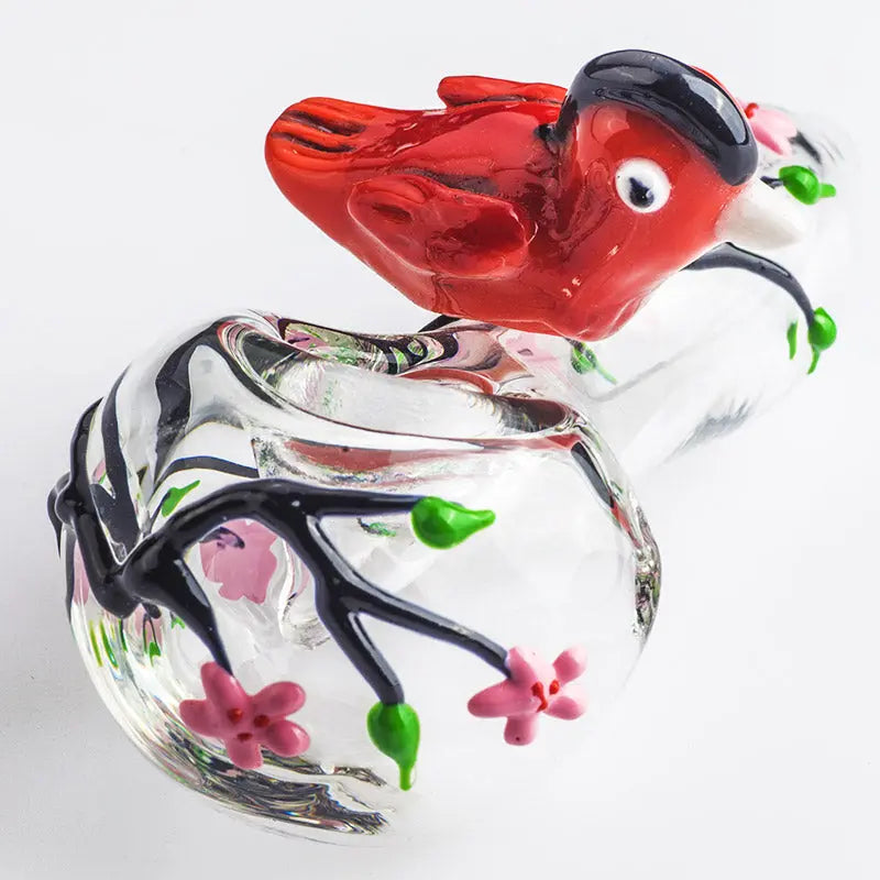 Girly Glass Pipe w/ Bird& Flower