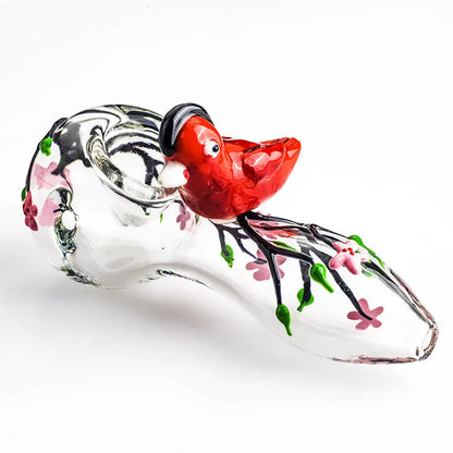 Girly Glass Pipe w/ Bird& Flower